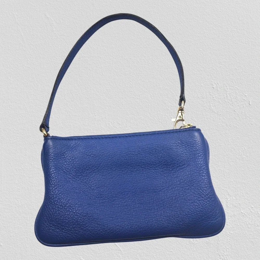 Michael Kors Fulton Cobalt Blue‎ Pebbled Leather Wristlet Gold MK Logo Pouch